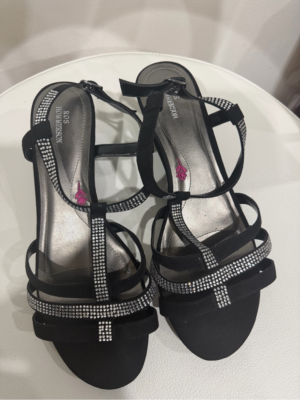 Ros Hommerson Black Rhinestone Strappy Sandals